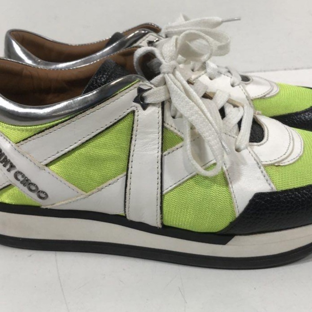 Women’s Jimmy Choo Neon Lime/White Sneakers w/Silver Accents Size 37